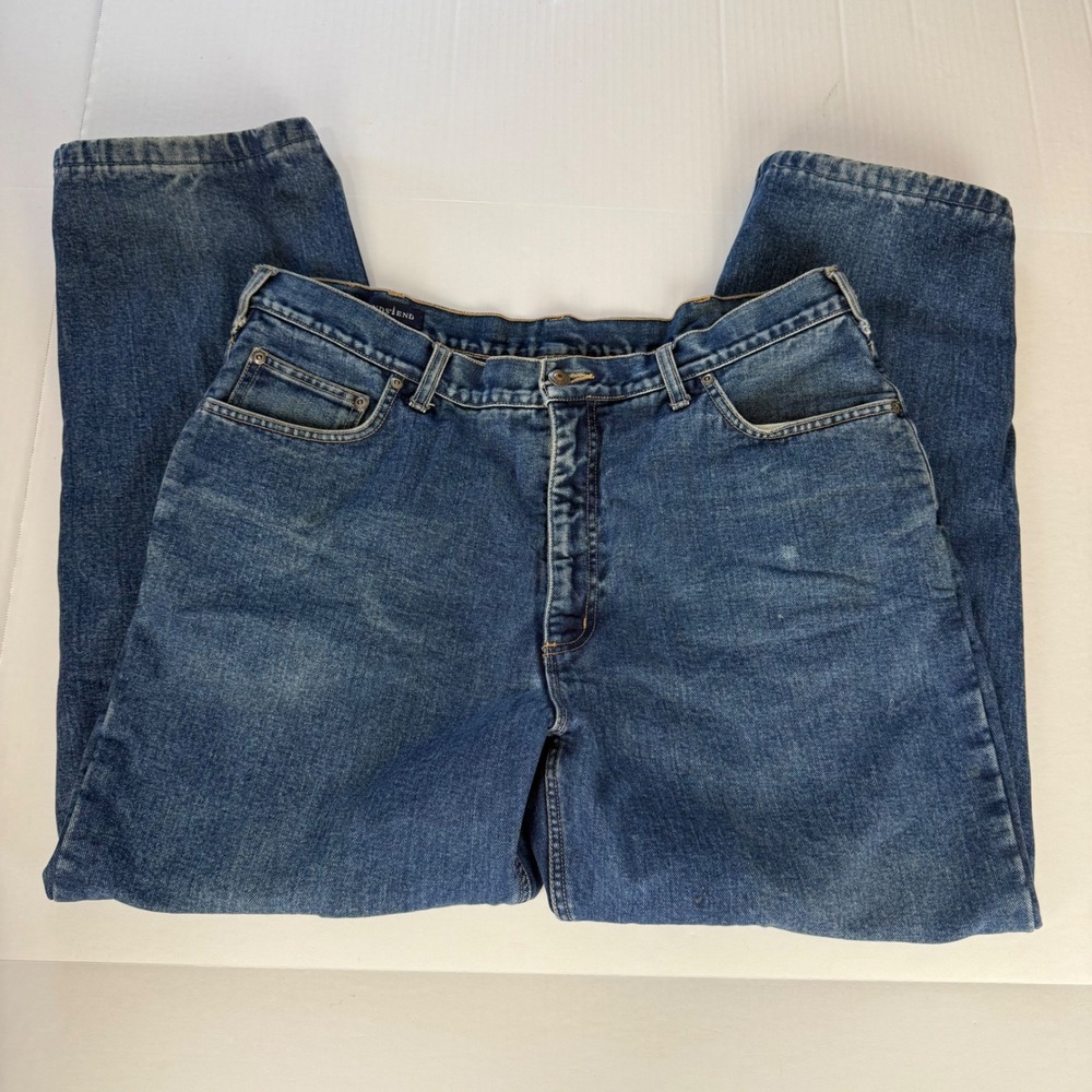 Lands End Square Rigger Flannel Lined Jeans Mens 38x29 Blue Plaid Denim Straight - Picture 7 of 8